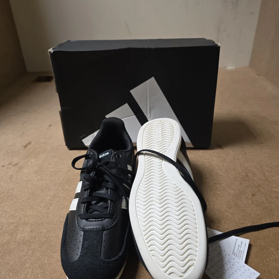 ADIDAS BARREDA SNEAKERS – BLACK WITH WHITE STRIPES (MEN'S) - UK SIZE 5
