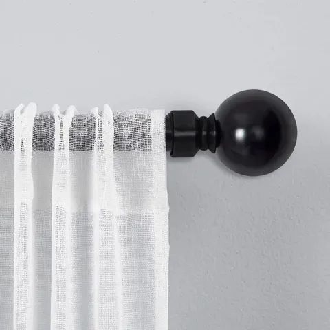BOXED APALACHIN PLAIN METAL BALL EXTENDABLE SINGLE CURTAIN ROD /POLE - 120 - 210CM, MATTE BLACK