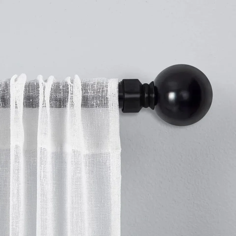 BOXED APALACHIN PLAIN METAL BALL EXTENDABLE SINGLE CURTAIN ROD /POLE - 120 - 210CM, MATTE BLACK