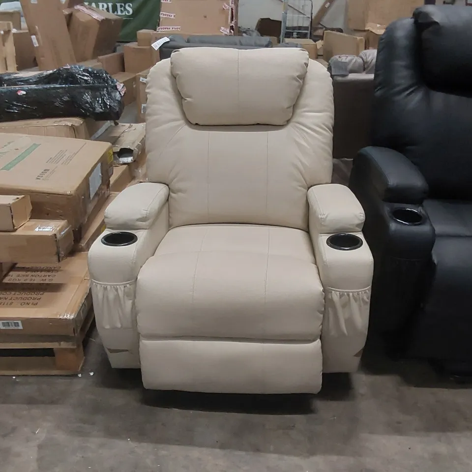 QUALITY DESIGNER ELECTRIC RECLINER FAUX LEATHER ARMCHAIR - CREAM