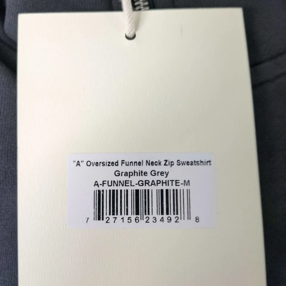 ADANOLA SPORT OVERSIZED FUNNEL NECK ZIP SWEATSHIRT – GRAPHITE GREY, SIZE M (A-FUNNEL-GRAPHITE-M)