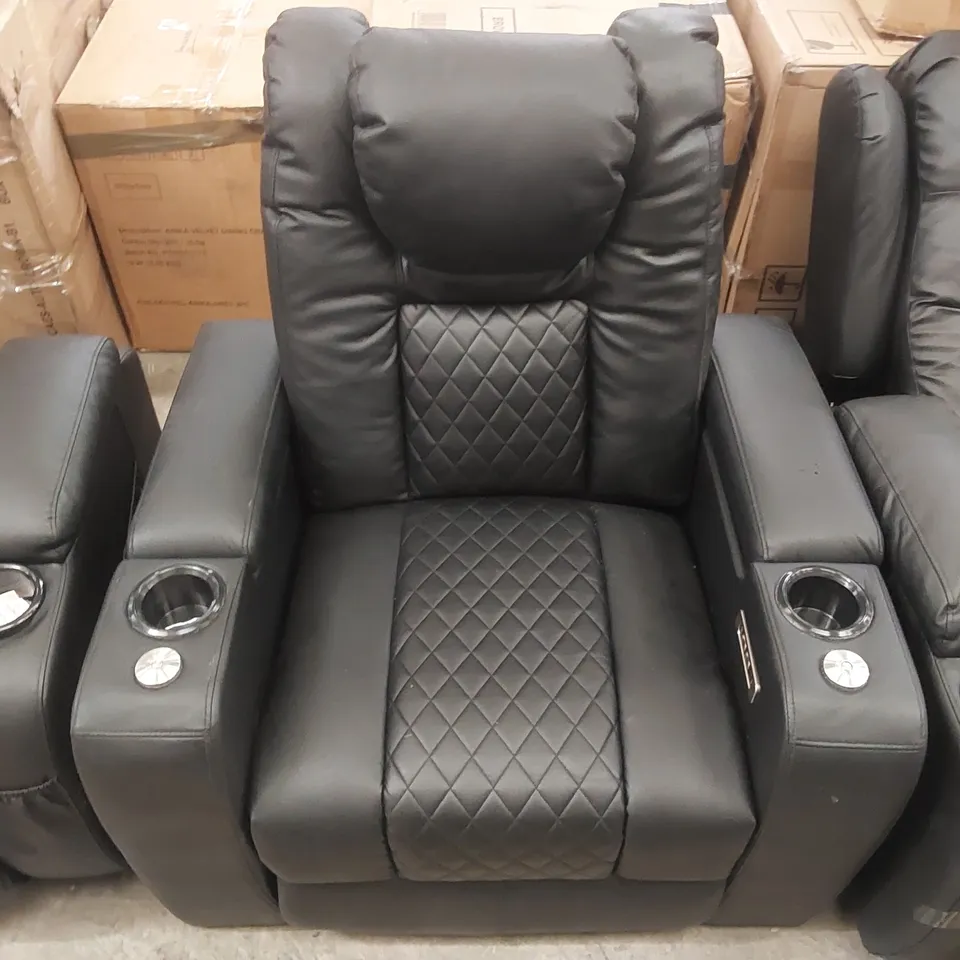QUALITY DESIGNER FAUX LEATHER ELECTRIC RECLINING ARMCHAIR WITH CUPHOLDERS