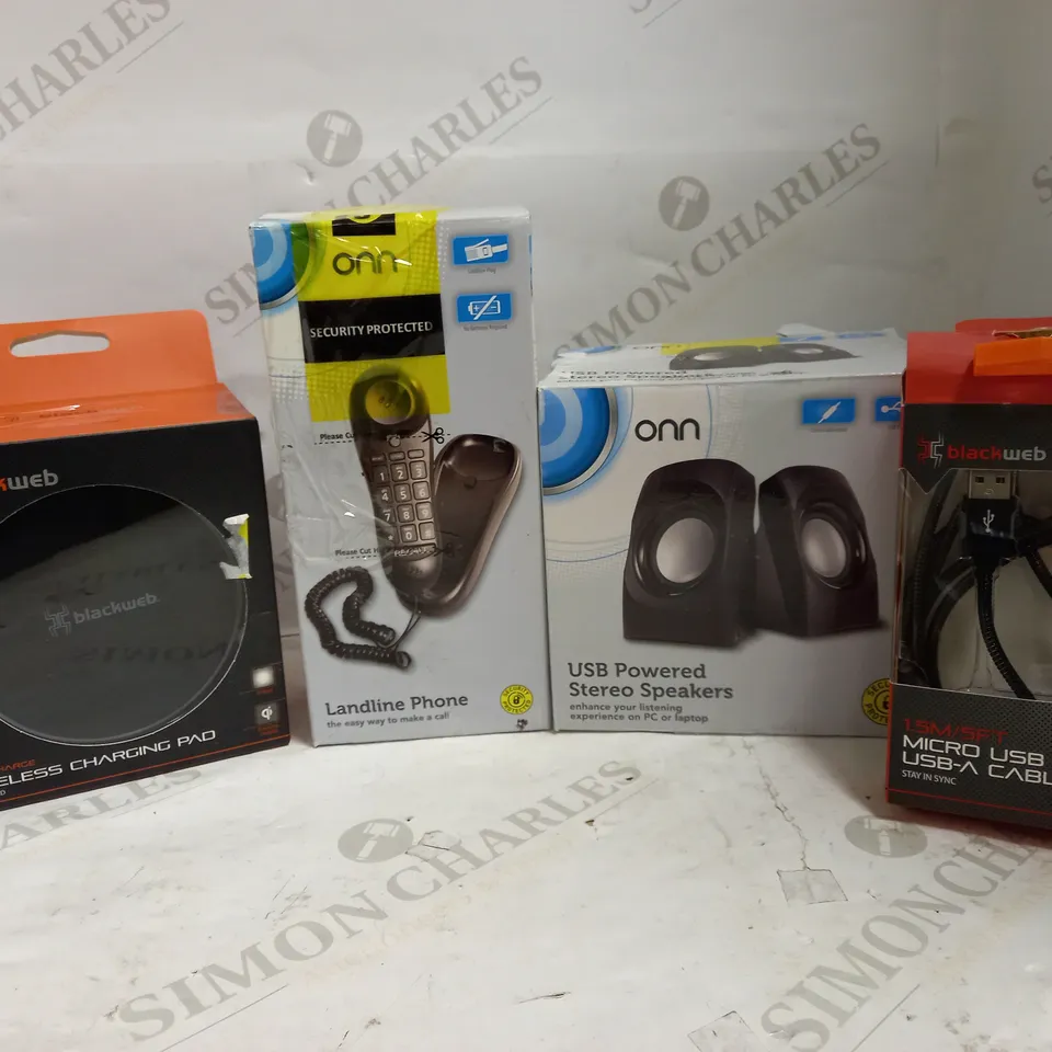 LOT OF APPROXIMATELY 12 ELECTRICAL ITEMS, TO INCLUDE CHARGER, SPEAKERS, ETC