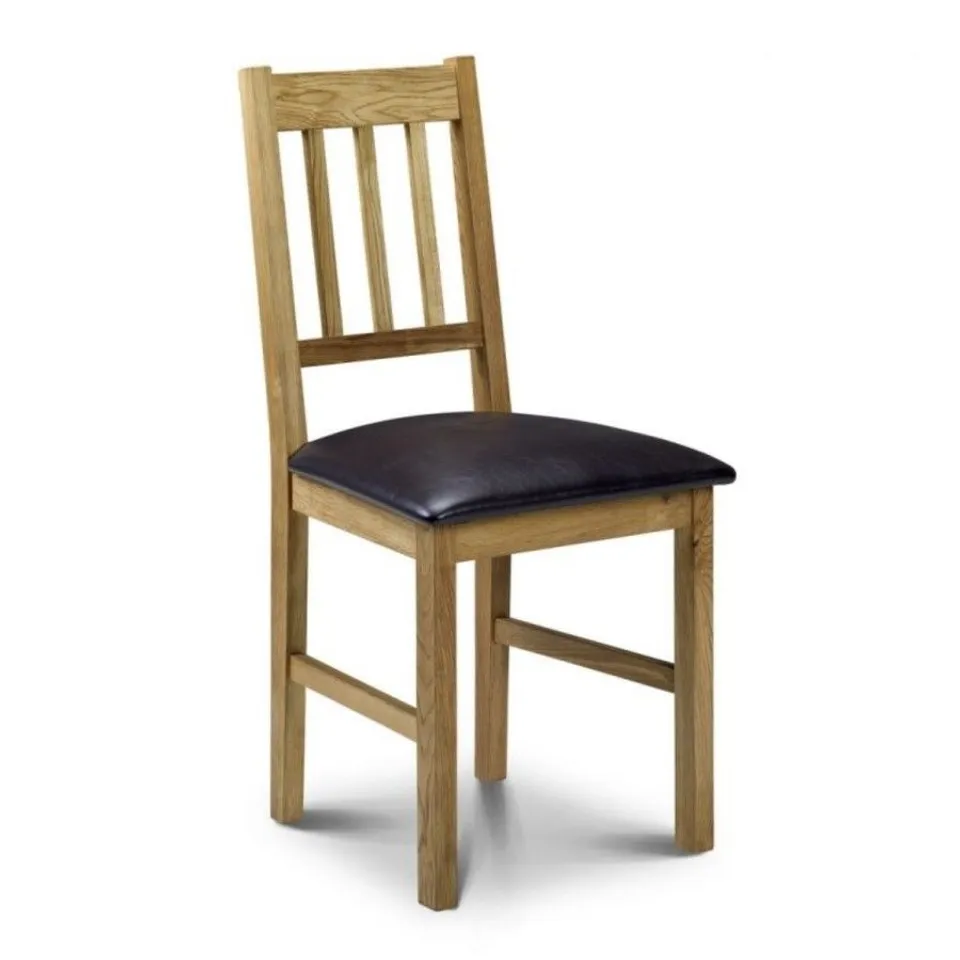 BOXED JULIAN BOWEN COXMOOR OAK DINING CHAIR WITH BROWN FAUX LEATHER SEAT