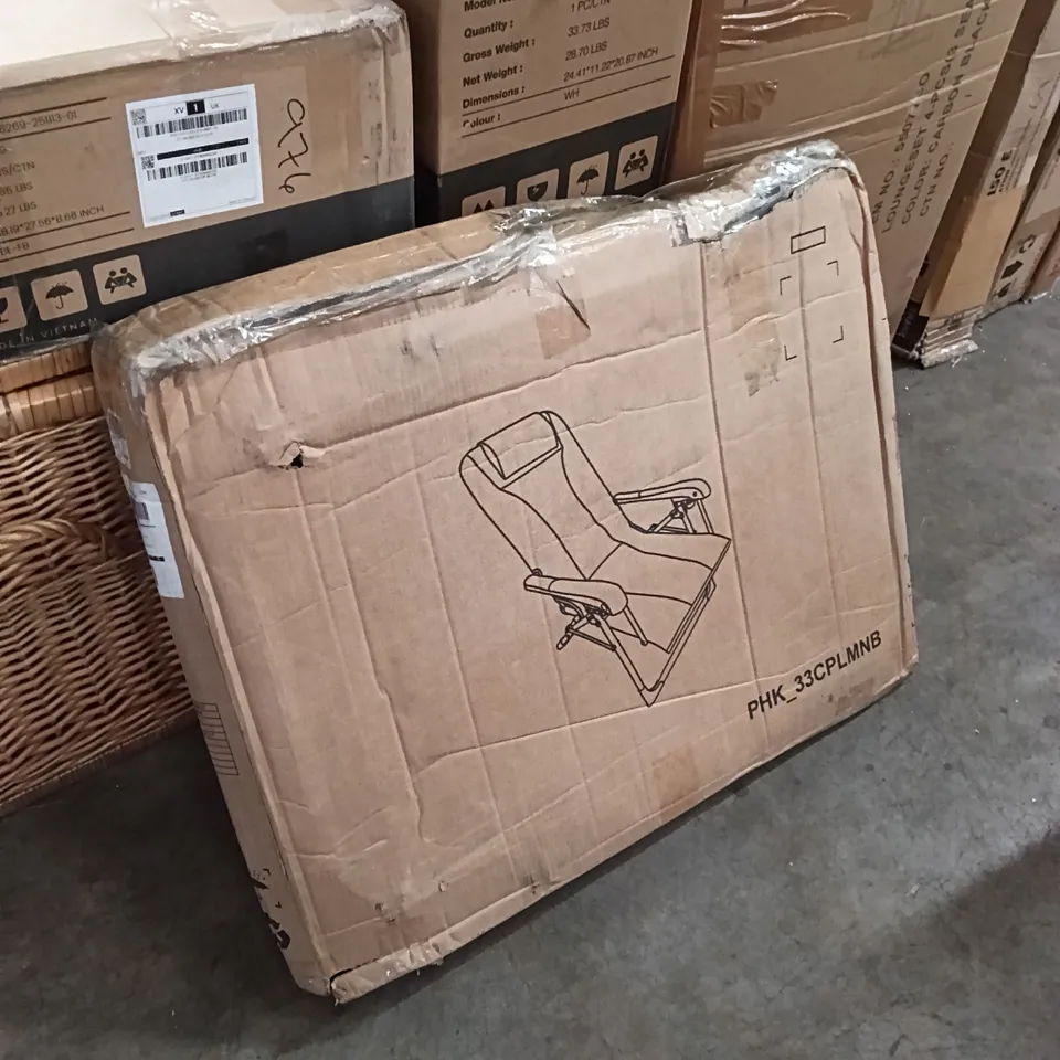 BOXED PORTABLE CHAIR/LOUNGER - BLACK/GREY (1 BOX)
