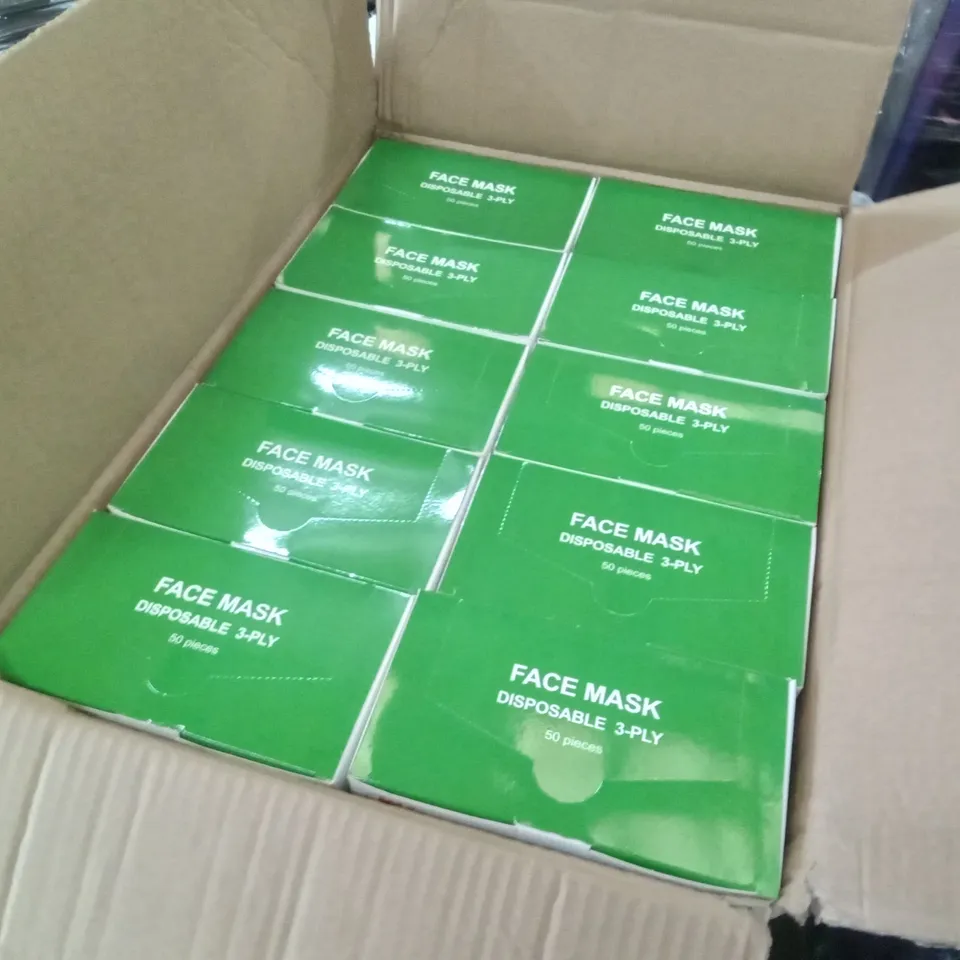 PALLET OF APPROXIMATELY 13 BOXES CONTAINING 40 PACKS OF 50 DISPOSABLE 3-PLY FACE MASKS