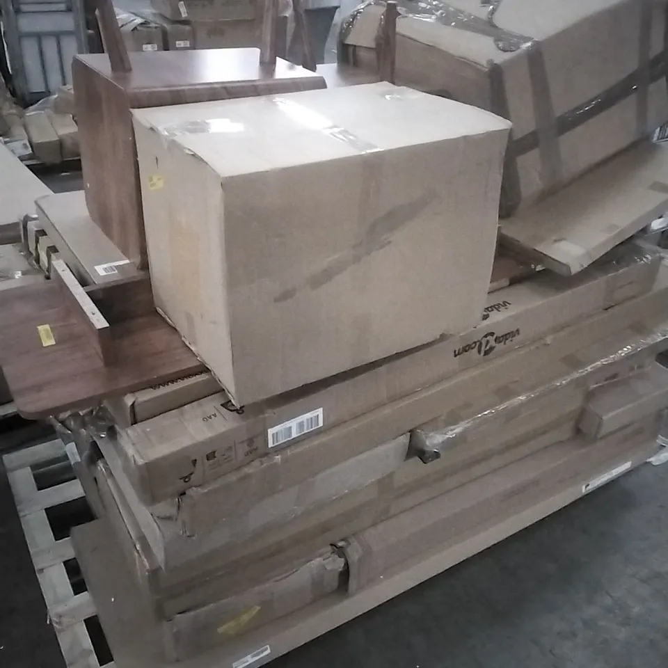 PALLET OF ASSORTED AND INCOMPLETE FURNITURE PIECES ETC