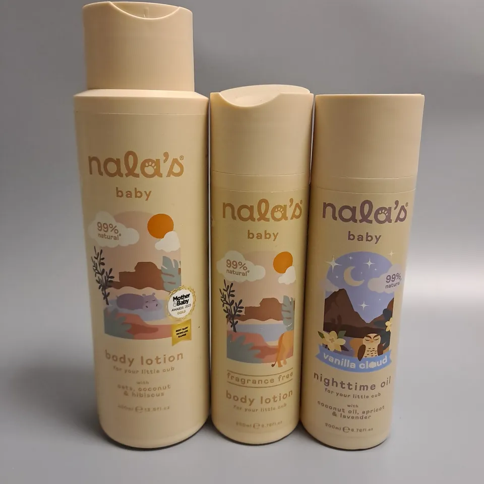 LOT OF 3 NALAS BABY BEAUTY ITEMS INCLUDES NIGHT IME OIL AND BODY LOTION