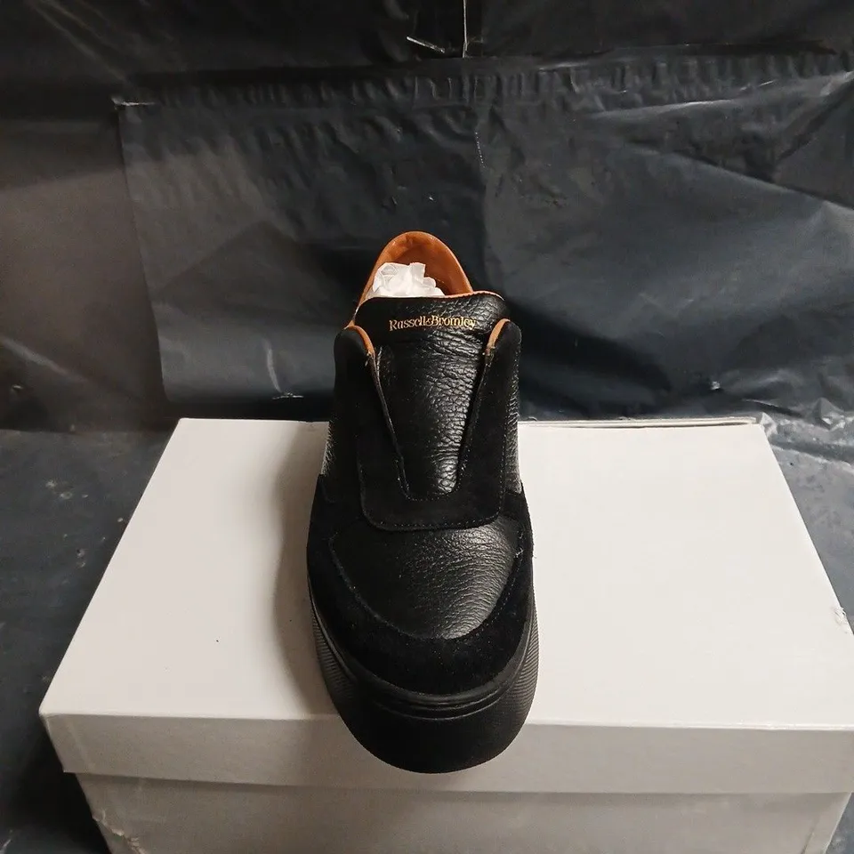 RUSSELL & BROMLEY BLACK LEATHER SLIP-ON TRAINERS -  EU 38