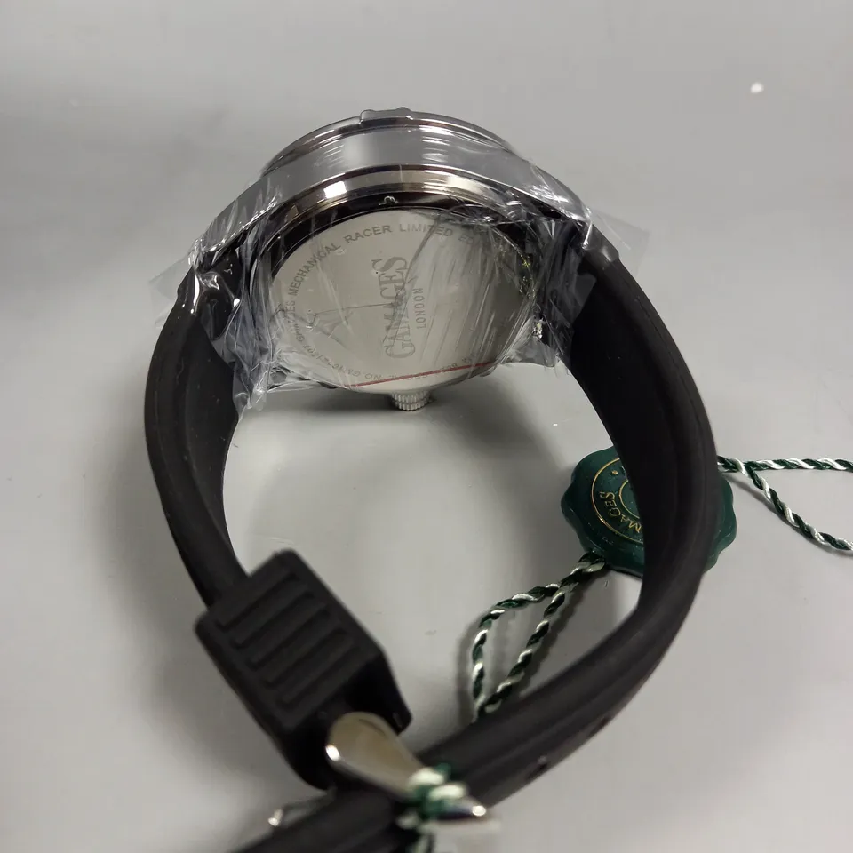 BOXED GAMAGES MECHANICAL RACER STEEL WATCH 