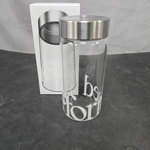 REFORMED GLASS WATER BOTTLE WITH STAINLESS STEEL LID 