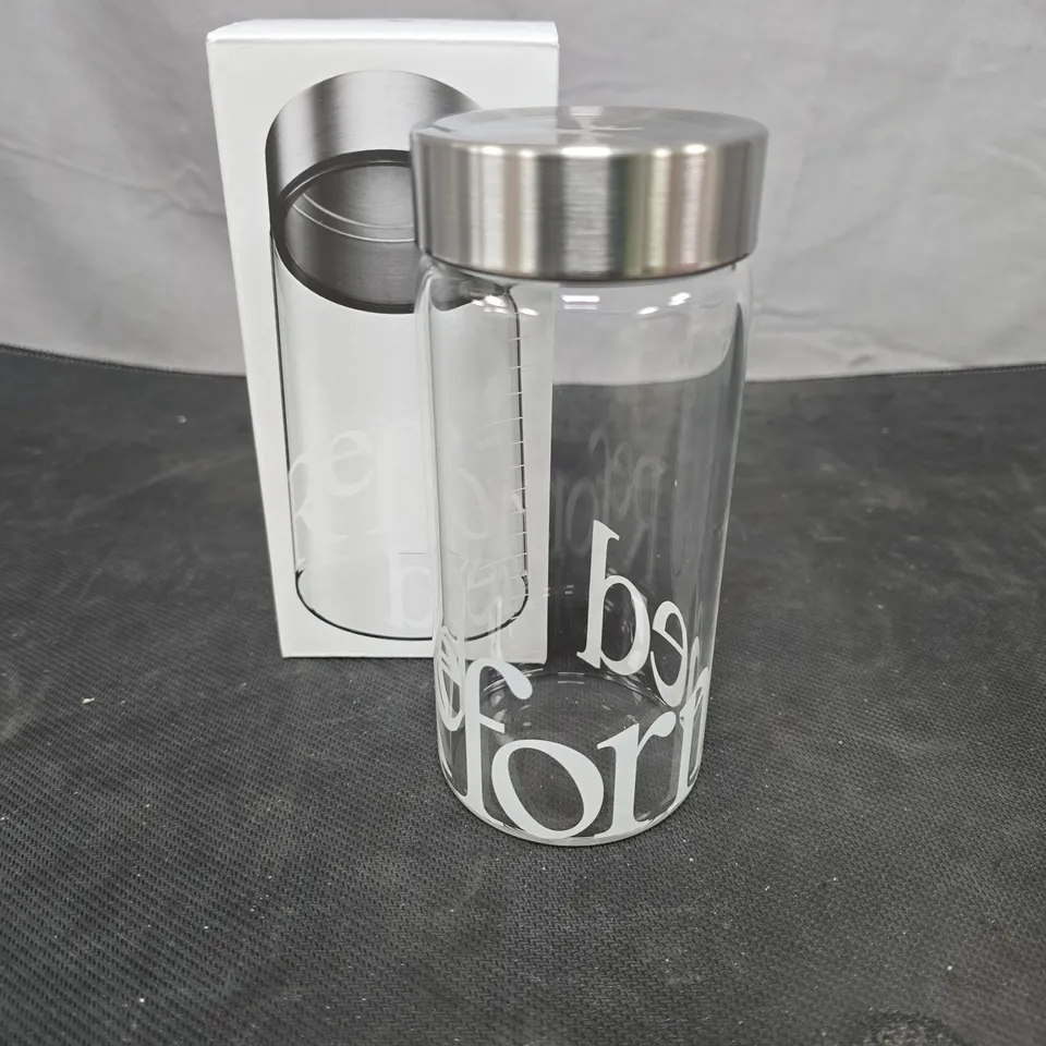 REFORMED GLASS WATER BOTTLE WITH STAINLESS STEEL LID 