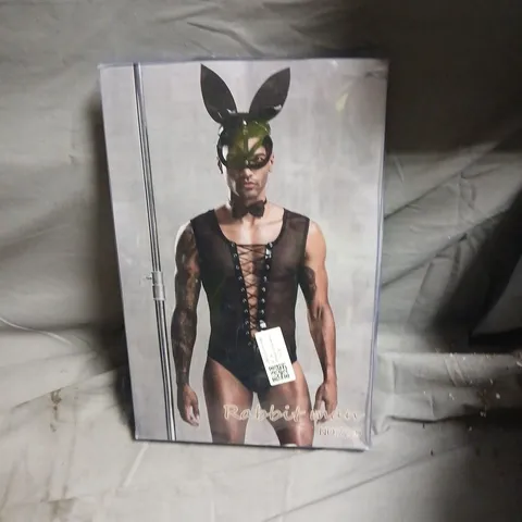 RABBIT MAN COSTUME  –  BOXED (BLACK CORSET & EARS)