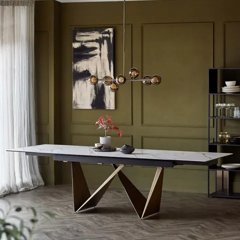 BOXED CALENZANO NATURAL CERAMIC EXTENDING 8 TO 10 SEATER DINING TABLE (2 BOXES)