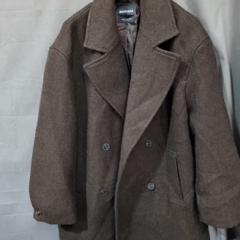 BERSHKA LONG WOLLEN COAT BROWN SIZE M