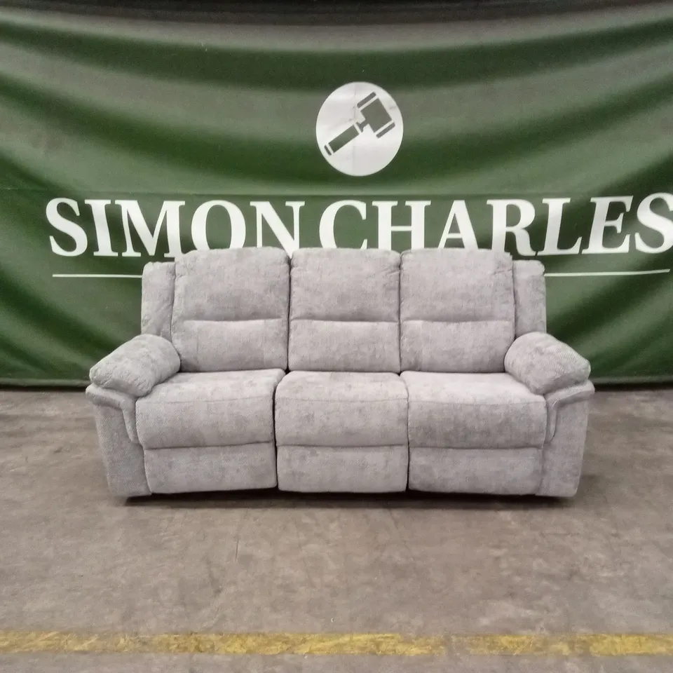 ALBION CHUNKY WEAVE 3 SEATER HIGH BACK MANUAL RECLINER SOFA - GREY RRP £679
