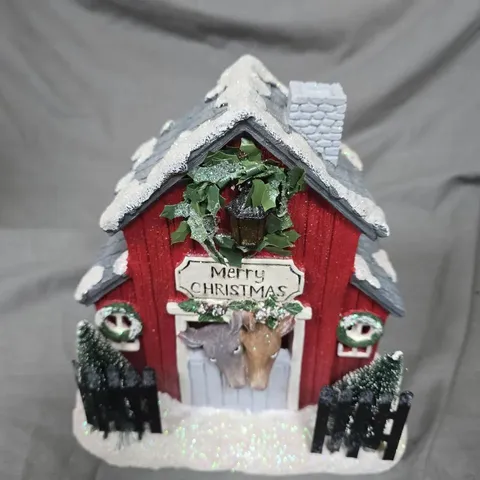 10 X BOXED CHRISTMAS MARKET LIGHT UP SNOWY STABLE ORNAMENTS