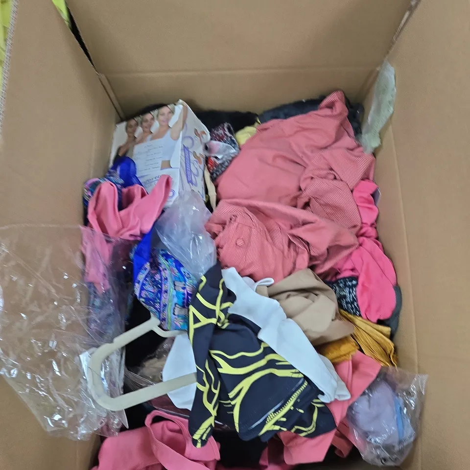 BOX OF APPROXIMATELY 25 ASSORTED ITEMS TO INCLUDE: TAMSY RED DRESS