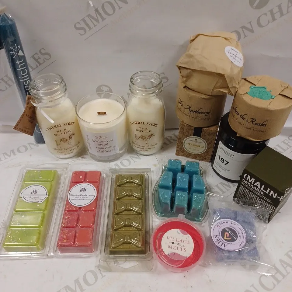 BOX TO CONTAIN APPROX. 25 X ASSORTED SCENTED RELAXATION PRODUCTS. INCLUDES WAX MELTS, CANDLES & SOME LIGHT BULBS. SCENTS AND BRANDS VARY - COLLECTION ONLY 