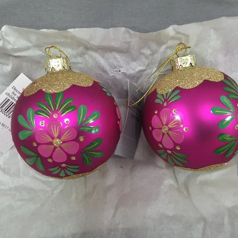 TWELVE BRAND NEW GISELLA GRAHAM LONDON PINK FLORAL CHRISTMAS BAUBLES