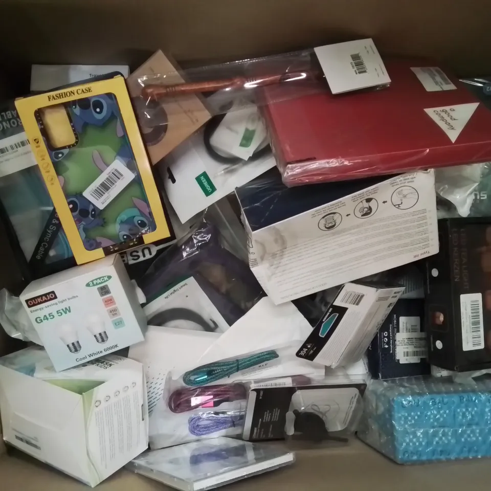 BOX CONTAINING LARGE AMOUNT OF MIXED BOXED ELECTRONIC ITEMS PHONE ACCESSORIES ETC.