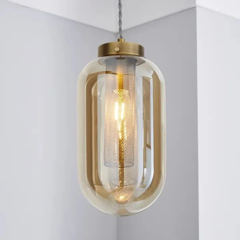 BOXED SAFI MESH ANTIQUE BRASS PENDANT LIGHT 
