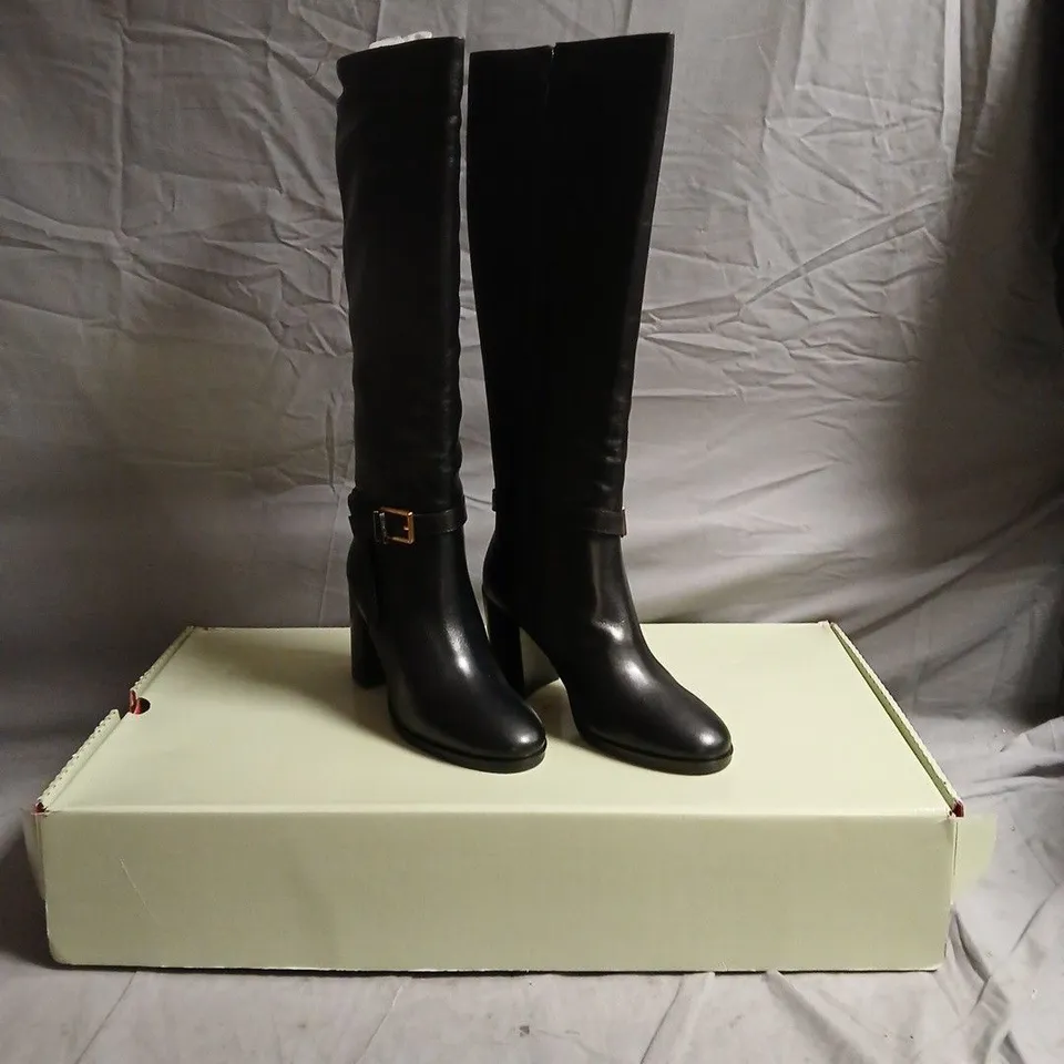 TED BAKER CLOELLA BLACK LEATHER KNEE-HIGH BOOTS – UK4 (EU 37) – BOXED