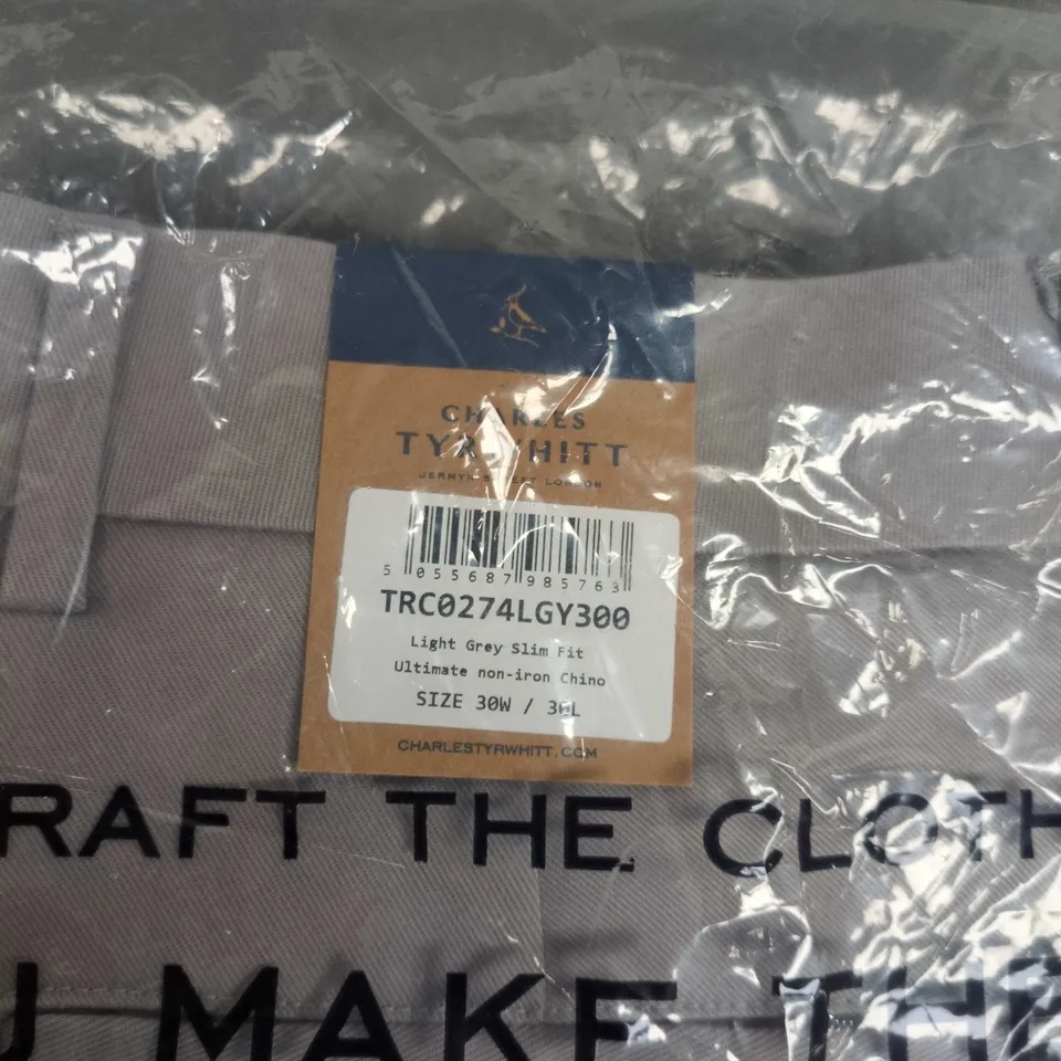 BAGGED CHARLES TYRWHITT LIGHT GREY SLIM-FIT NON-IRON CHINOS - 30W X 30L