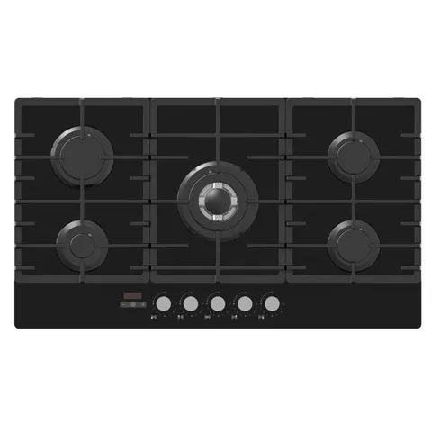 BOXED ELECTRIQ 90CM 5 BURNER GAS ON GLASS HOB - BLACK