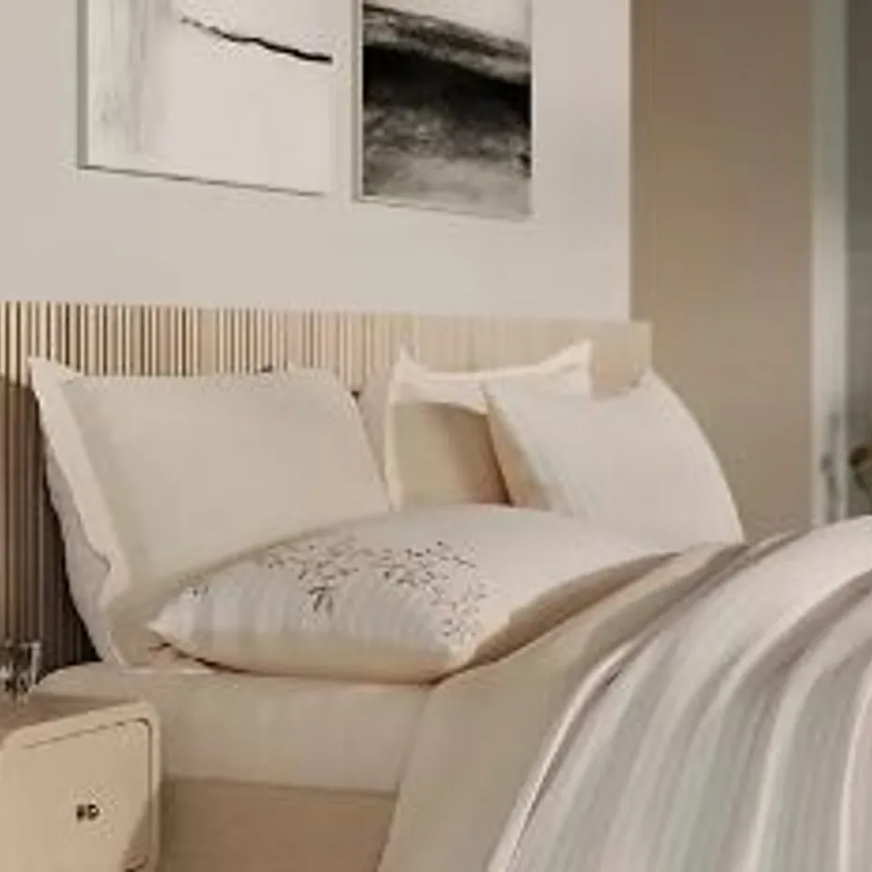 COZEE HOME EMBROIDERED TEXTURED STRIPE WITH SUPERSOFT 6 PIECE DUVET SET STONE SUPER KING