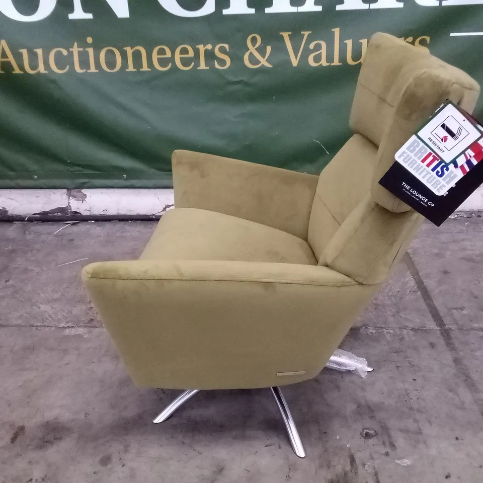 QUALITY THE LOUNGE CO DESIGNER JACOB SWIVEL CHAIR - GREEN/YELLOW FABRIC 