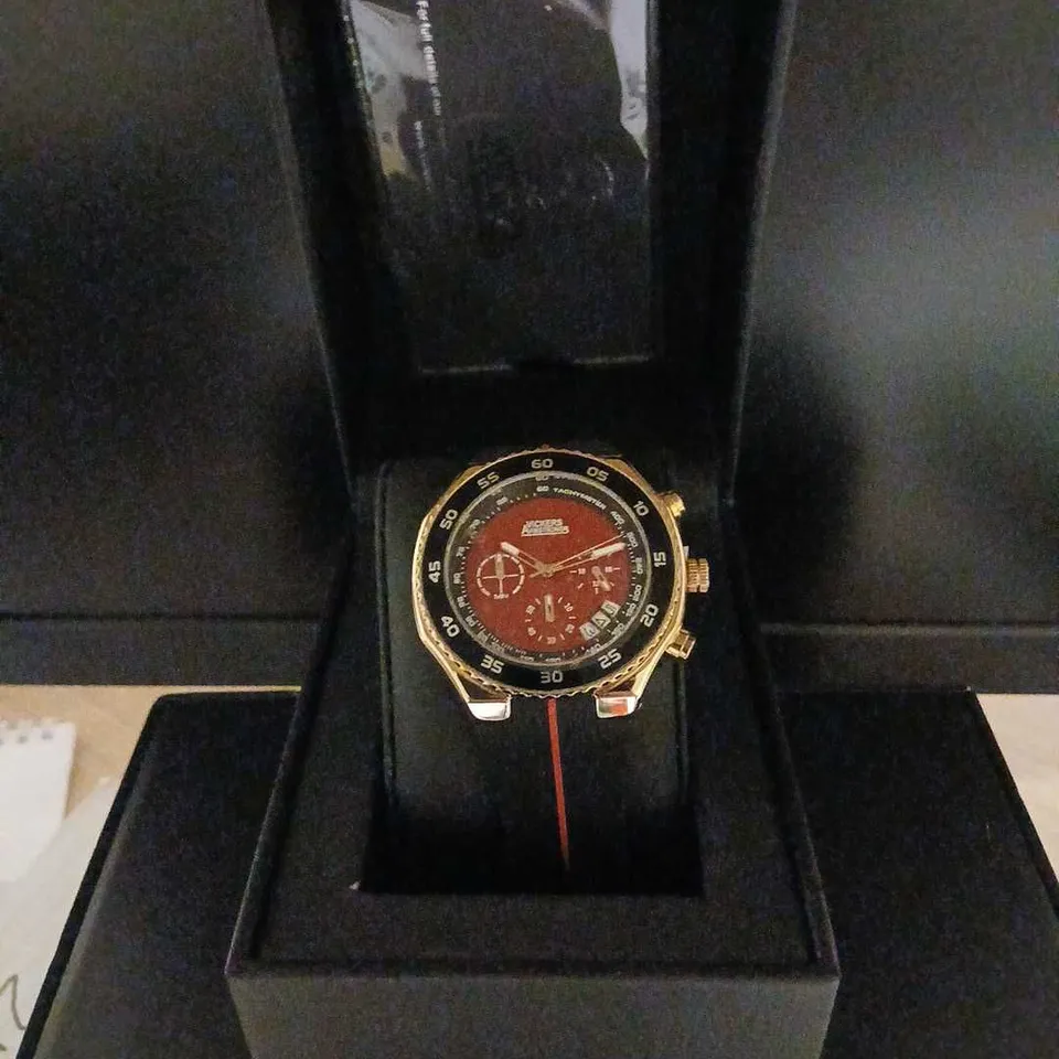 VICKERS ARMSTRONGS HARRIER ROSE RED WATCH – GOLD-TONE, BOXED