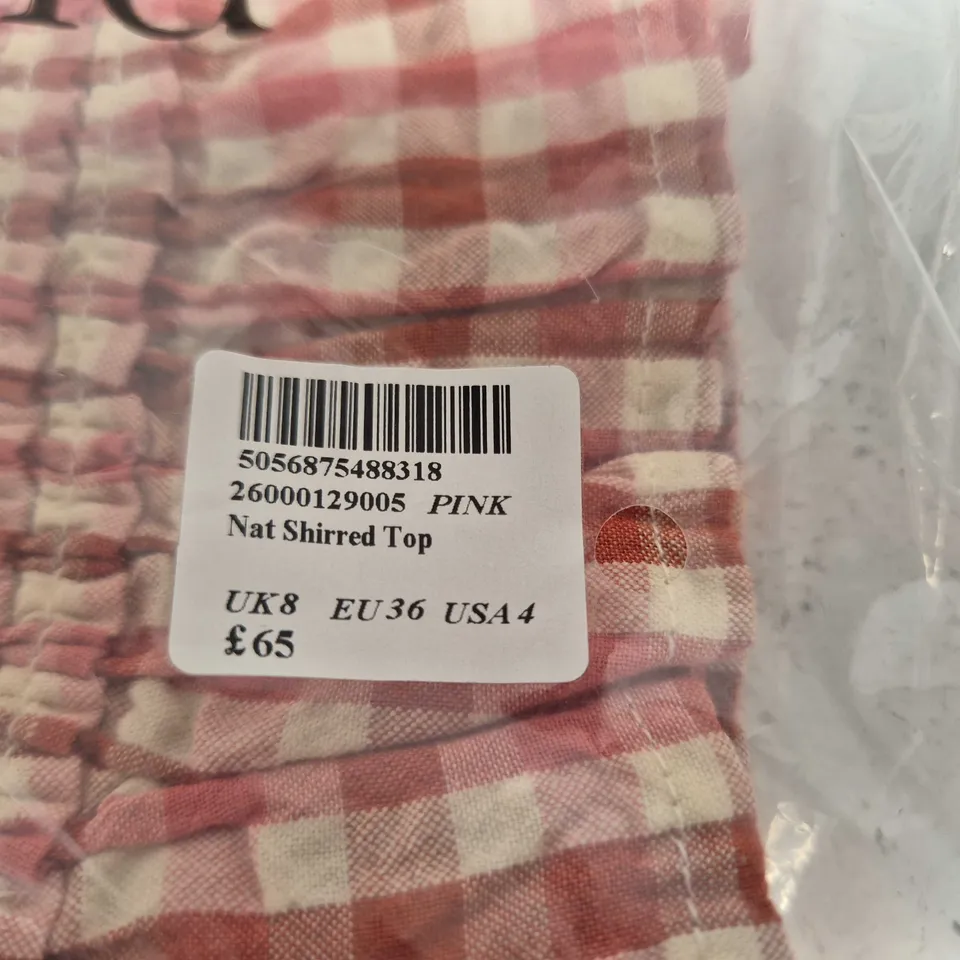NOBODY'S CHILD NAT SHIRRED TOP – PINK CHECK, UK 8