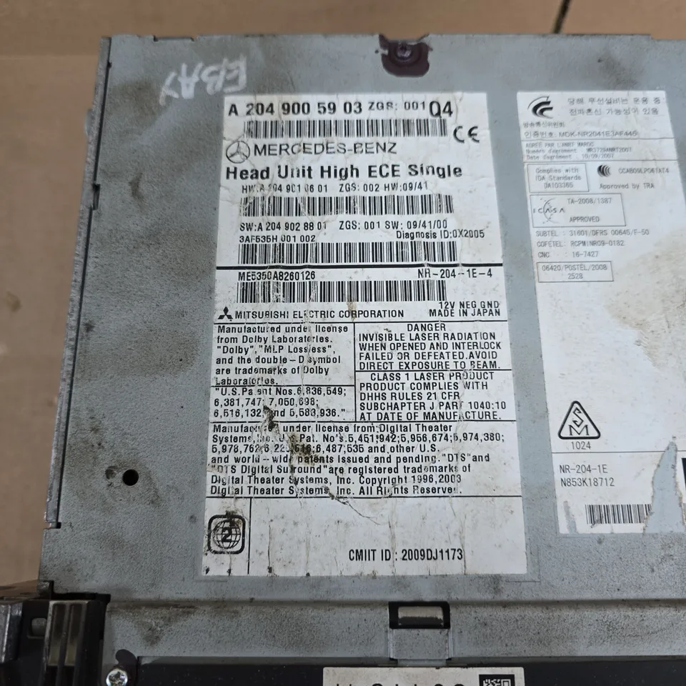 MERCEDES-BENZ HEAD UNIT HIGH ECE SINGLE – A 204 900 59 03