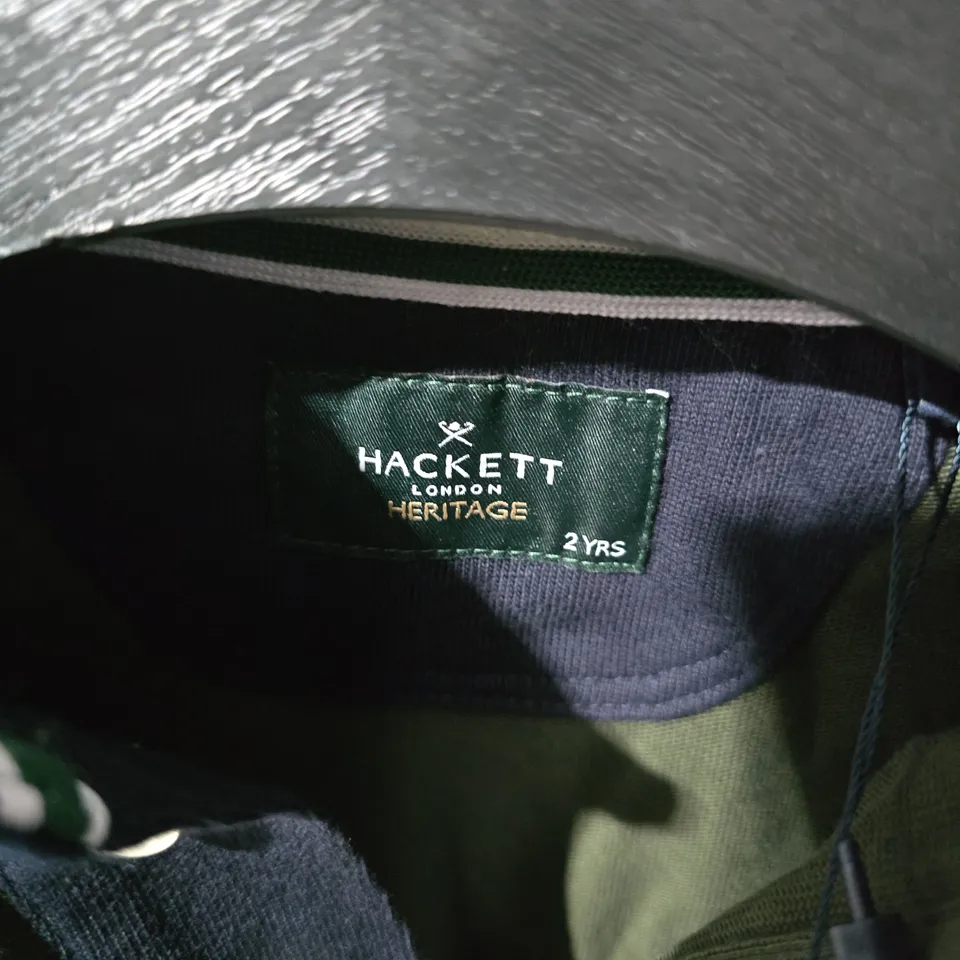 HACKETT LONDON HERITAGE TODDLER POLO SHIRT – OLIVE GREEN, PATCHES, SIZE 2 YEARS