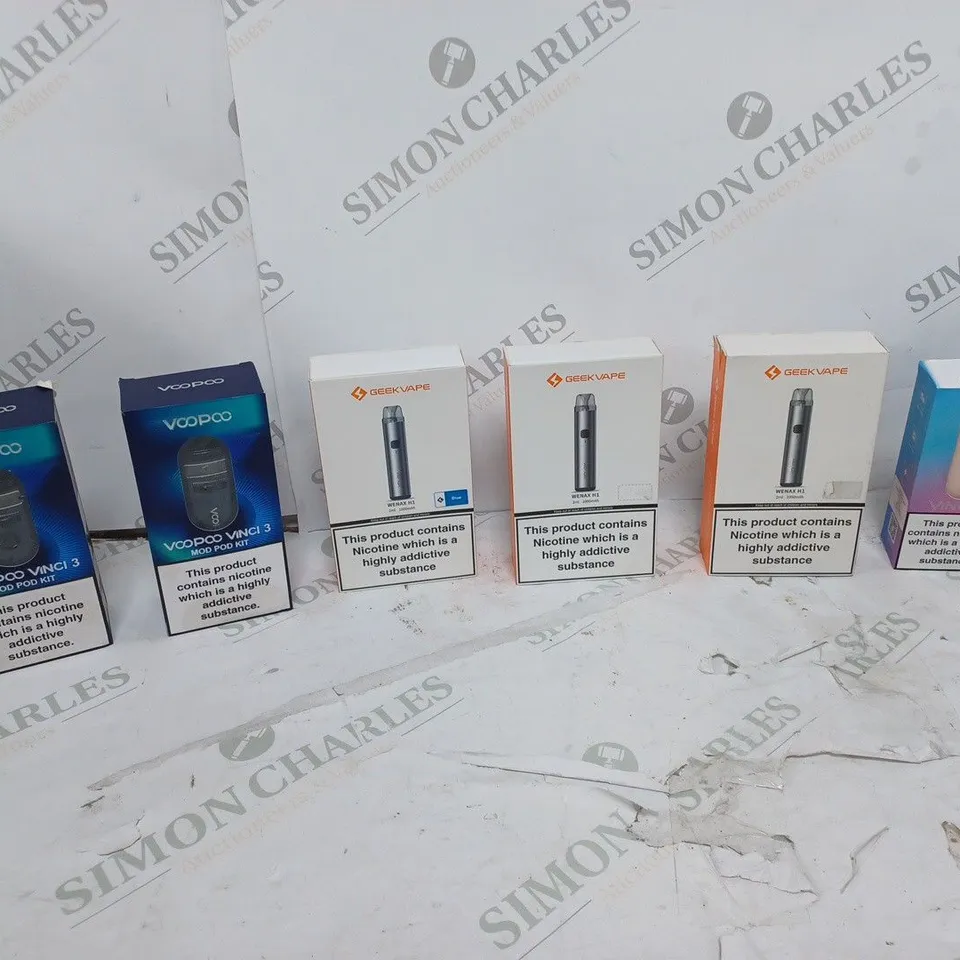 APPROXIMATELY 10 BOXED E-CIGARETTES TO INCLUDE VOOPOO VINCI 3, GEEKVAPE WENAX H1, VOOPOO VINCI Q ETC. 