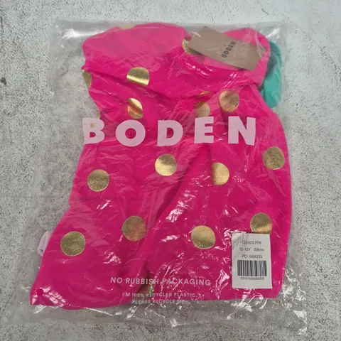 BAGGED BODEN MINI CROSS-BACK PRINTED SWIMSUIT IN FUCHSIA PINK FOIL SPOT - 12-13Y
