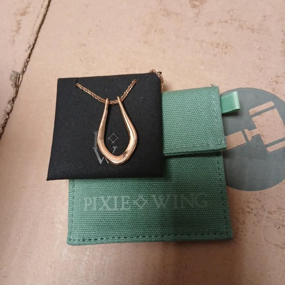 PIXIE WING GOLD-TONE TEARDROP PENDANT NECKLACE ON CHAIN – IN GREEN PRESENTATION POUCH