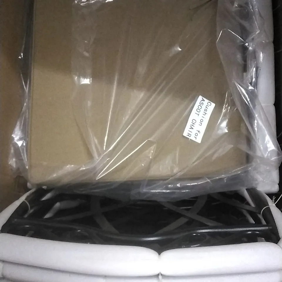 BOXED 4 PCS BLACK METAL CHAIRS WITH OLIVE CUSHIONS 