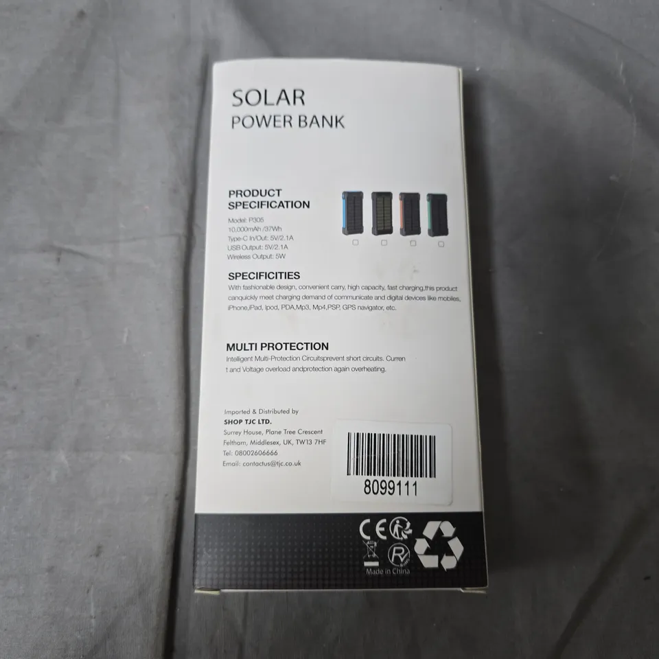 SOLAR POWER BANK P305 10000MAH SOLAR CHARGER, TYPE-C IN/OUT