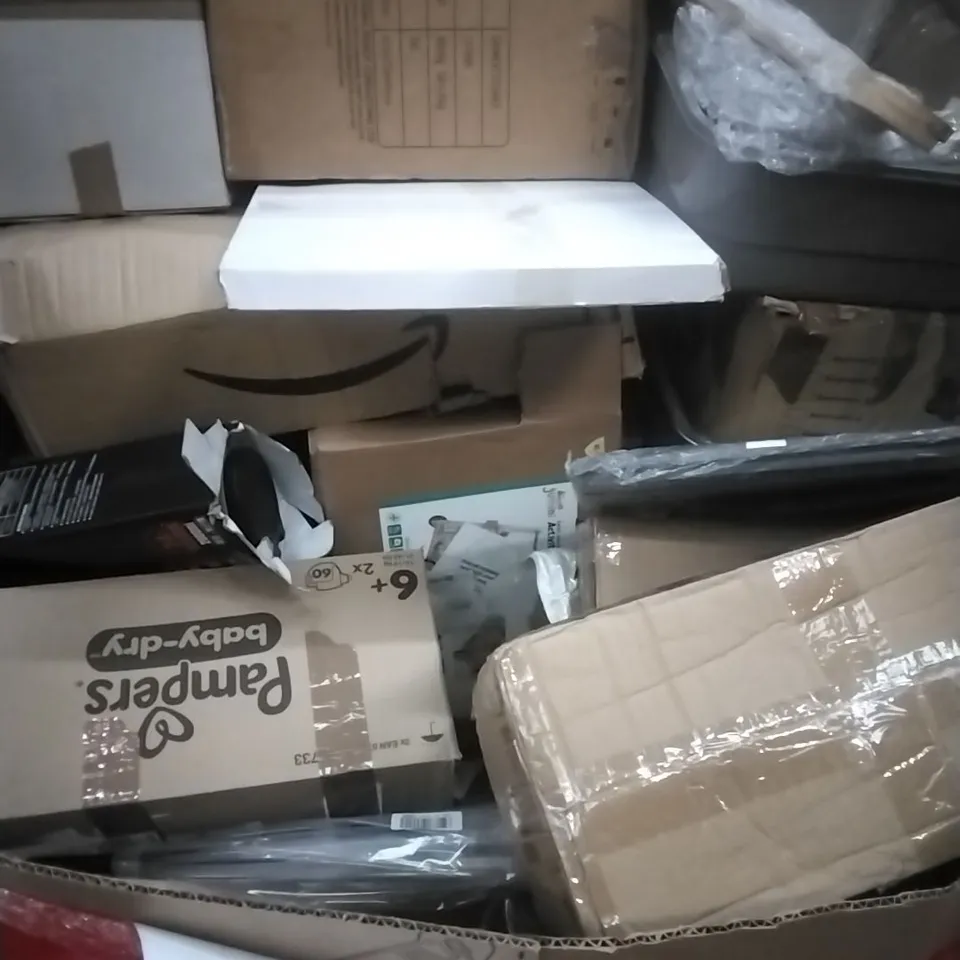 PALLET OF ASSORTED HOUSEHOLD GOODS AND PRODUCTS TO INCLUDE; STEAM CLEANER, INDOOR INSECT KILLER, ACTIVITY WALKER, BOXED FURNITURE ETC