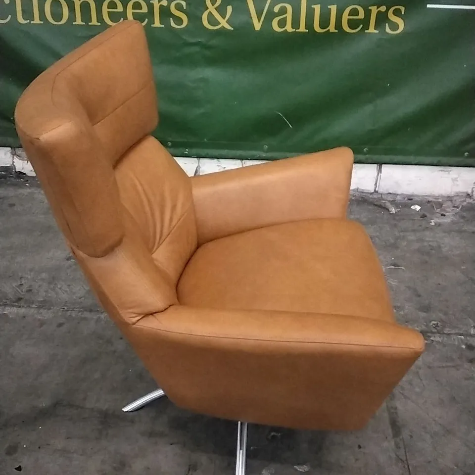 QUALITY DESIGNER LOUNGE CO SWIVEL ARMCHAIR IN RUST ORANGE LEATHER 