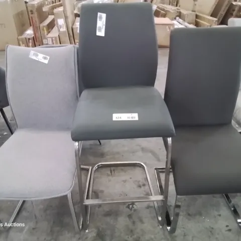 TWO ASSORTED DESIGNER UPHOLSTERED DINING CHAIRS & BAR STOOL ON METAL FRAMES