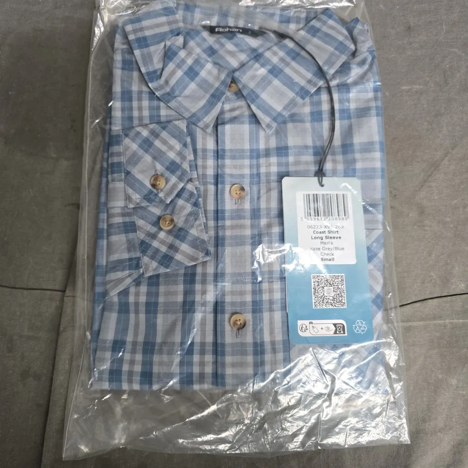 BAGGED ROHAN COAST SHIRT LONG SLEEVE MENS HAZE GREY/BLUE CHECK - SMALL