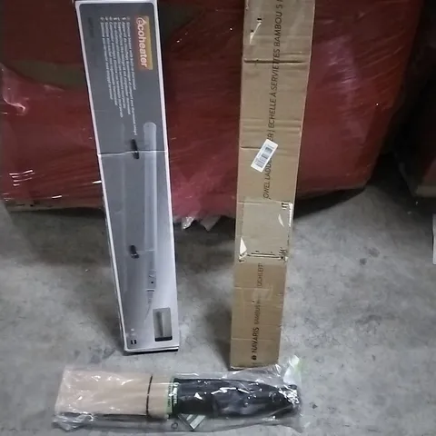 PALLET OF HOUSEHOLD ITEMS TO INCLUDE SLIMLINE HEATER WITH THERMOSTAT, TOWEL LADDER, BIKE FENDER AND OTHER ASSORTED ITEMS...