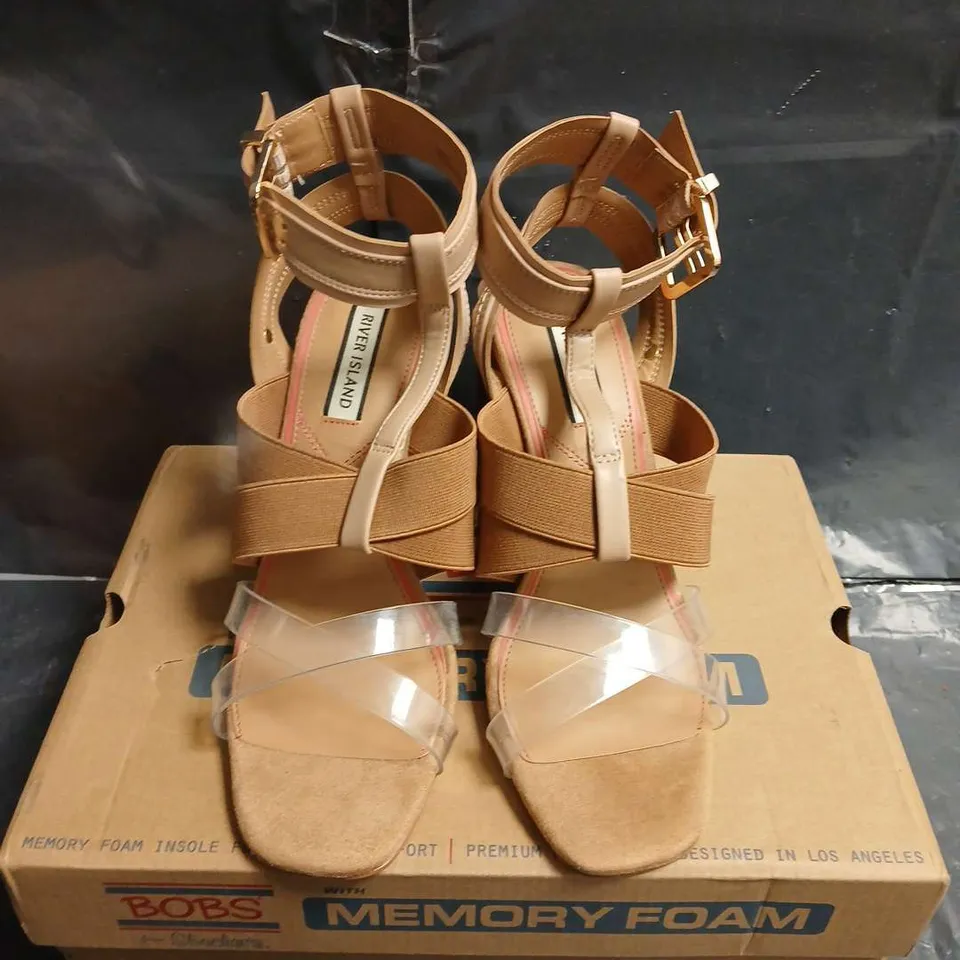 RIVER ISLAND TAN STRAPPY SANDALS WITH MEMORY FOAM INSOLE – UK 5 