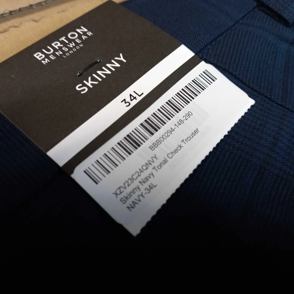 BURTON NAVY TONAL CHECK SKINNY TROUSERS - SIZE W34L