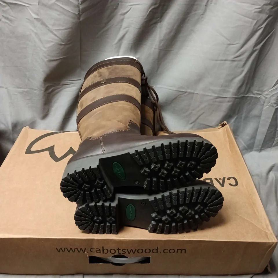 BOXED PAIR CABOTSWOOD WOMEN'S LEATHER KNEE-HIGH BOOTS – BROWN, STRAP DETAILING SIZE EU 38