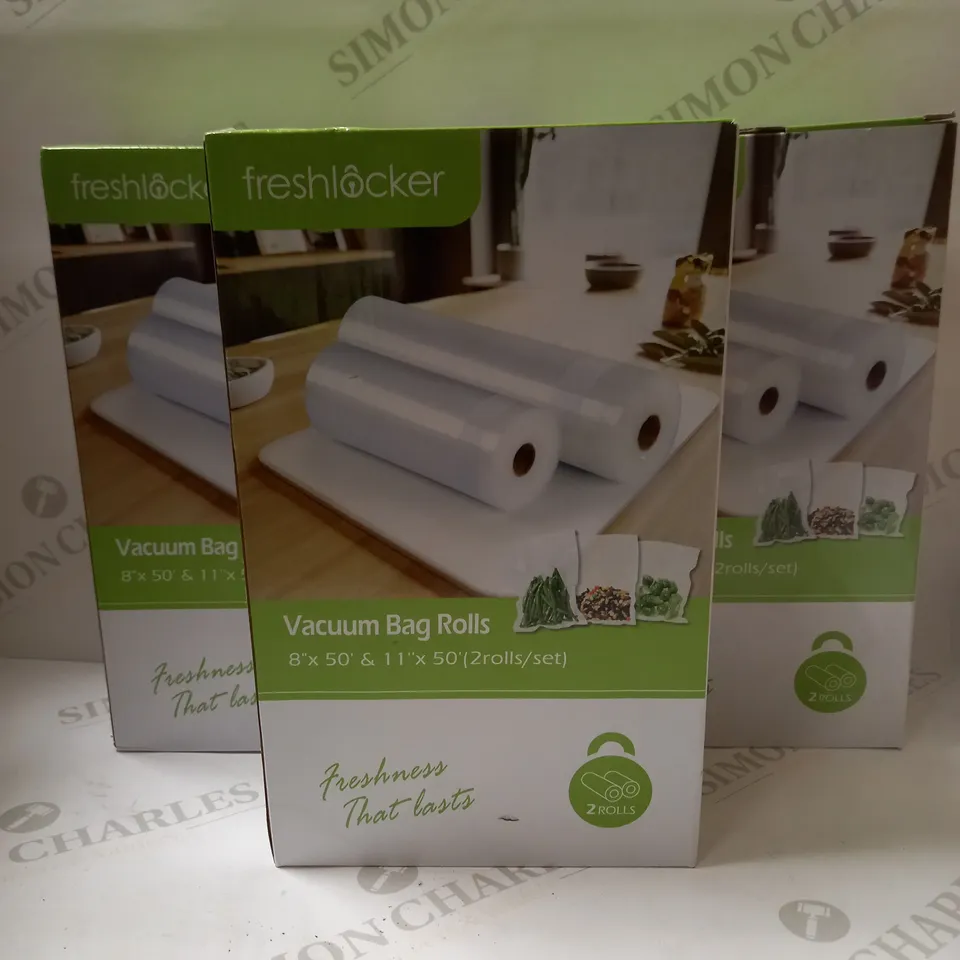 LOT OF 3 X 2 FRESHLOCKER VACUUM BAG ROLLS - 8" X 50" & 11" X 50"