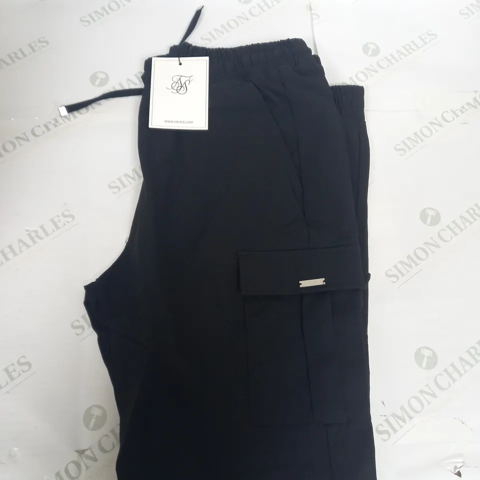 SIKSILK BLACK UTILITY CARGO JOGGERS SIZE L